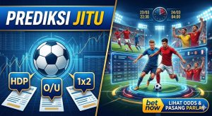 Infografis Prediksi Jitu Parlay Bola Malam Ini Menampilkan Bola Sepak, Grafik Odds, dan Pemain Bertanding dengan Indikator HDP O/U 1x2.