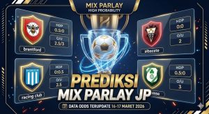 Tabel bursa taruhan dan prediksi mix parlay malam ini 16-17 Maret 2026 dengan probabilitas tinggi.