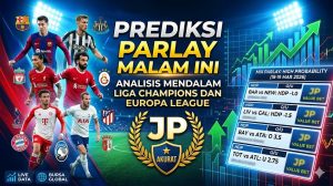 Tabel analisis prediksi parlay malam ini Liga Champions dan Europa League 18-19 Maret 2026.