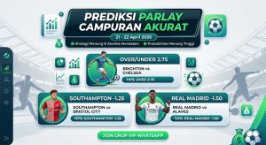 Infografis Prediksi Parlay Campuran 21-22 April 2026 Brighton vs Chelsea dan Real Madrid vs Alaves.