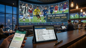 Infografis bursa taruhan dan prediksi parlay campuran akurat tanggal 26 April 2026.