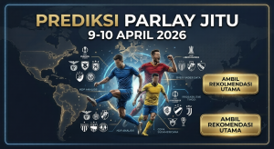 Infografis prediksi parlay jitu malam ini tanggal 9 dan 10 April 2026 mencakup Liga Europa dan Copa Libertadores.