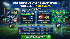 Infografis tabel Prediksi Parlay Campuran Tanggal 31 Mei 2026 dengan rekomendasi taruhan akurat.
