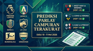 Infografis Prediksi Parlay Campuran 10 Mei 2026 Premier League Serie A La Liga