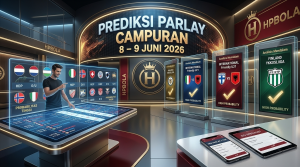 Infografis statistik bursa taruhan prediksi parlay campuran tanggal 8 sampai 9 Juni 2026 di platform HPBOLA.