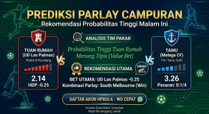 Infografis prediksi parlay campuran malam ini pertandingan Las Palmas vs Malaga bursa taruhan HPBOLA
